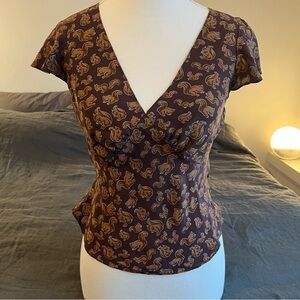 Milly Real Silk Brown Squirrel Print Top